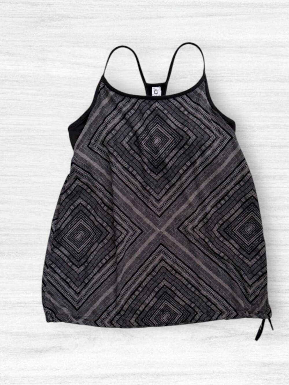 Fabletics Gray Black Geometric Built-In Bra Tank Top Womens M Activewear Yoga